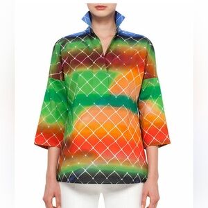 AKRIS PUNTO baseball net print cotton  Blouse Women's Size 6